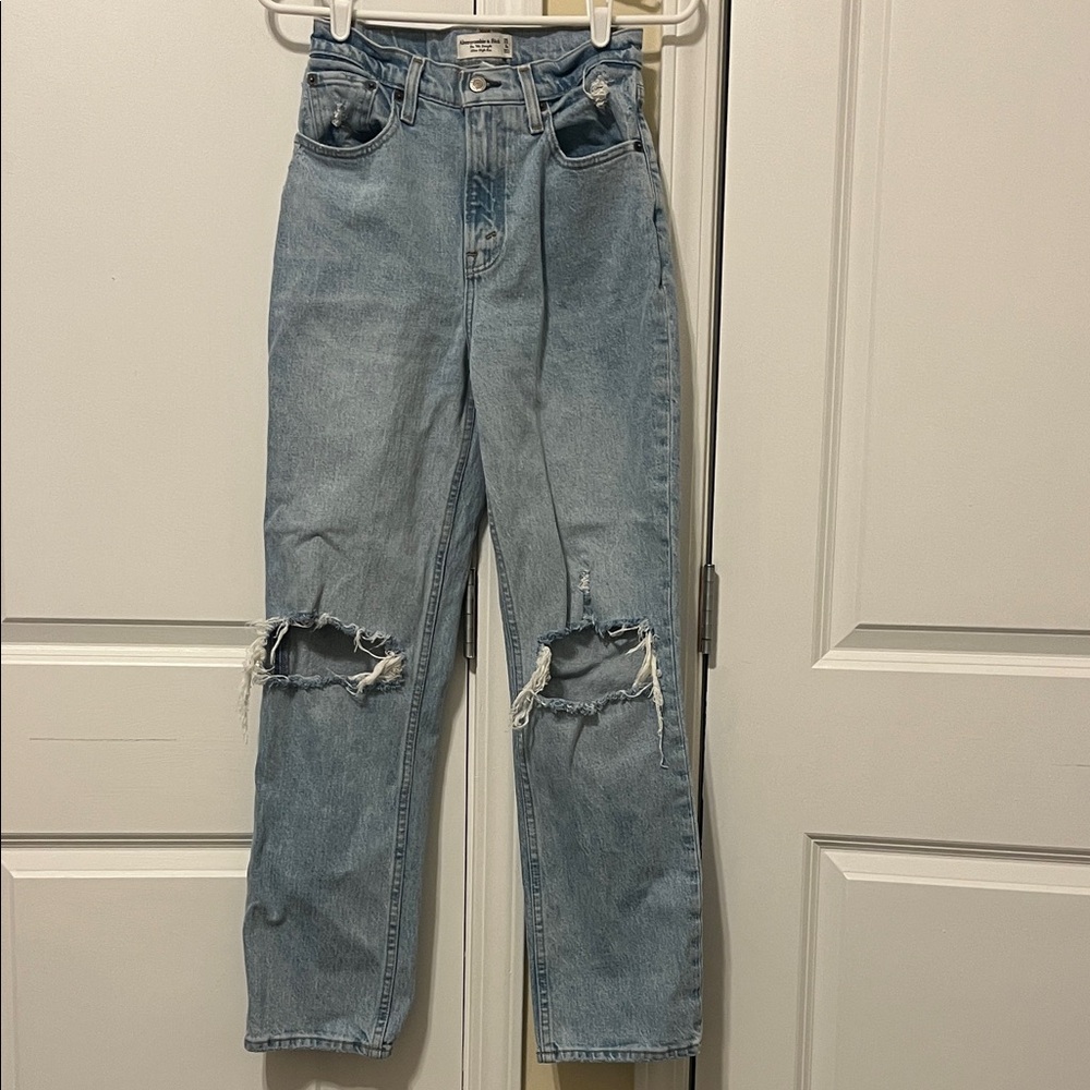 Abercrombie & Fitch Light Blue Distressed Straight Leg Jeans
